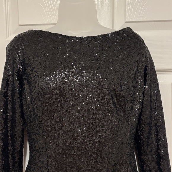 Glamorous Black Sequin Long Sleeve Dress - Picture 3 of 12